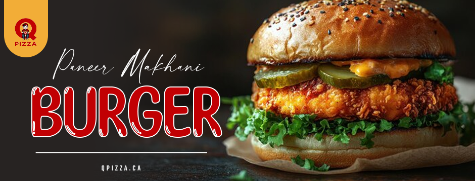 Paneer makhani burger Victoria with rich creamy sauce, soft bun, and fresh toppings